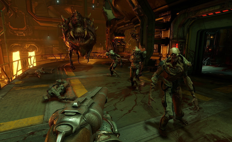 real people, standing, built structure, First person Shooter, sculpture, shooter, representation, indoors, video games, statue, men, night, Doom 4, travel