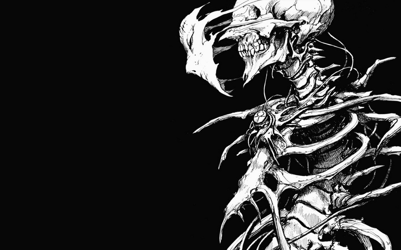 Biomega, drawing, skull, bones, 720P, face