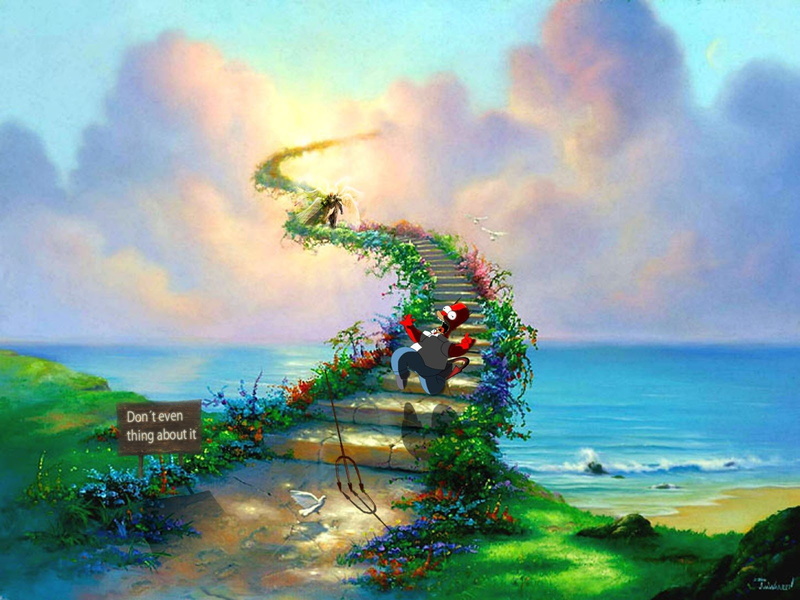 hell, simpsons, grass, beaches, sign, skies, sand, fun, simpson, homer, stairway, 720P, rocks, sun, awsome, water, heaven