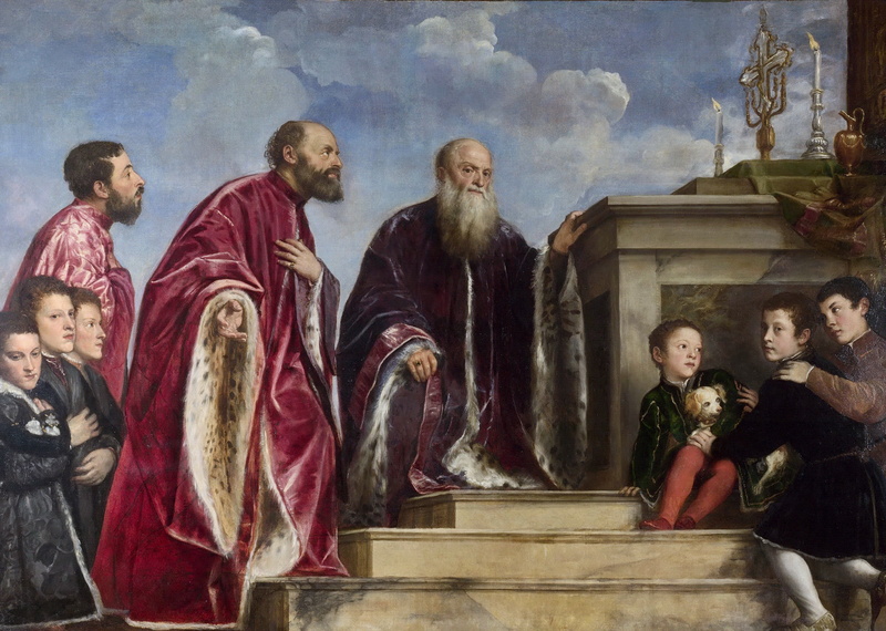 Titian and his apprentices, The Vendramin family worships the true Cross, 1550-1560, 2K