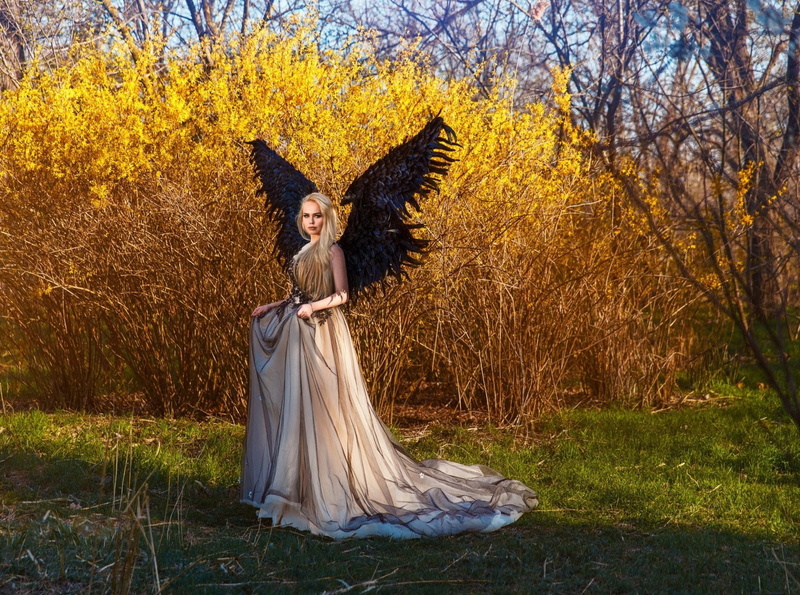 Model, Forest, 1080P, Blonde, Women, Angel, Woman, Fall, Wings, Girl