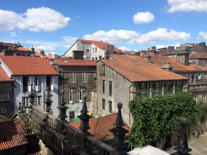 stone, no people, way of st james, townscape, santiago of compostela, plant, obradoiro, roof, plaza de platerias, sky, built structure, compostela, town