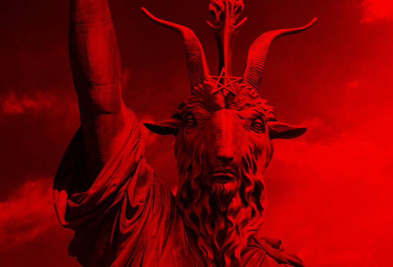 movie poster, 1080P, red, Statue of Liberty, Baphometh, satanic, Satanism