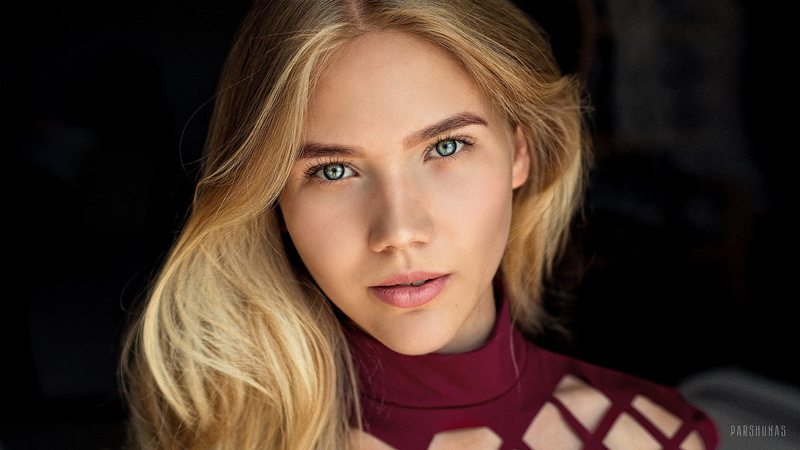 blonde, black background, blond hair, smiling, adult, headshot, beautiful woman, indoors, long hair, portrait, young adult, looking at camera, young women