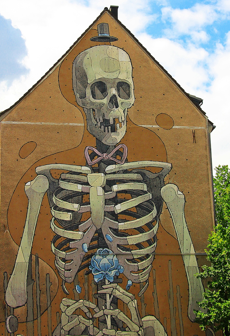plant, representation, architecture, religion, facade, human representation, male likeness, human skeleton, art and craft, built structure, skelet, outdoors