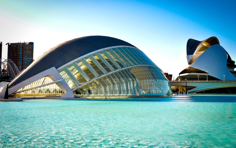 River, Valencia, Arts, City, Building, Water, Blue, 1080P, Spain, Sciences