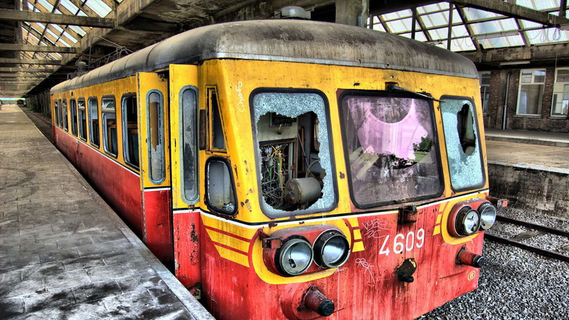 yellow, hdr, abandoned, 1080P, red, hd, subway, train, broken