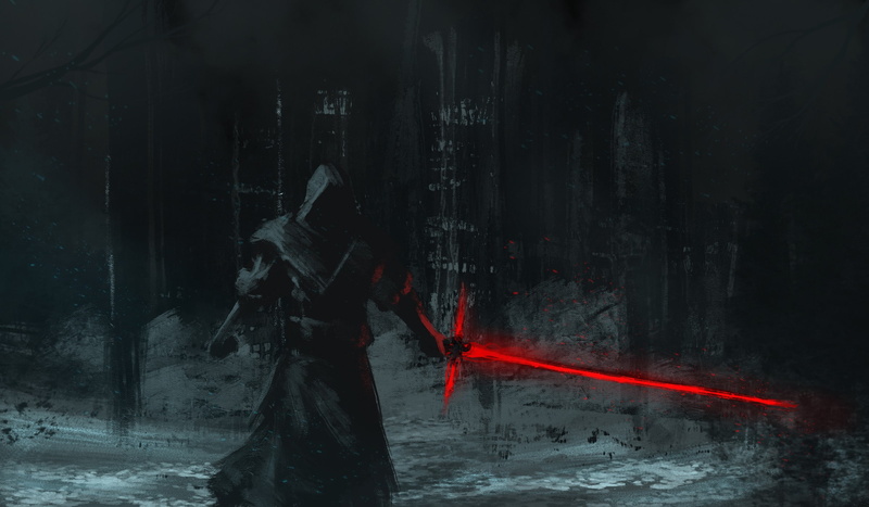 nature, real people, artwork, sword, unrecognizable person, helmet, standing, red, land, Star Wars: Episode VII - The Force Awakens, tree, weapon, communication