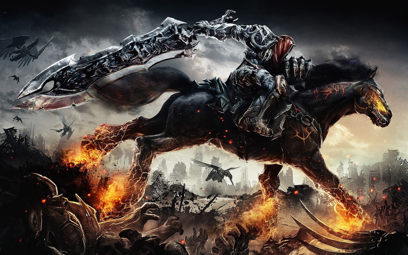 fire, darksiders, 1080P, war, city, horse