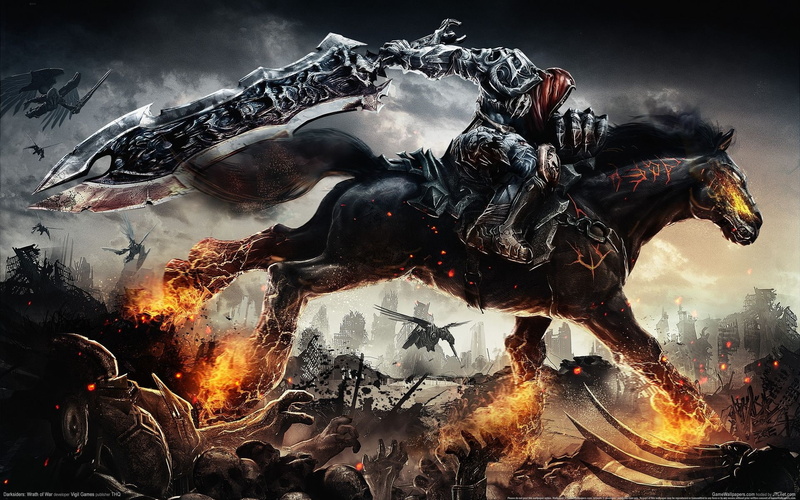 flaming, Wrath, Darksiders, knight, artwork, 1080P, horse, riding, War