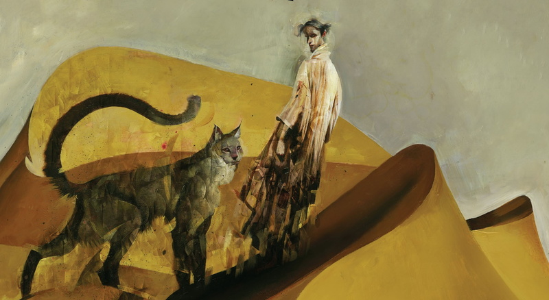 mammal, pets, mural, vertebrate, nature, no people, creativity, wood - material, yellow, indoors, art and craft, textured effect, paint, the sandman, one animal