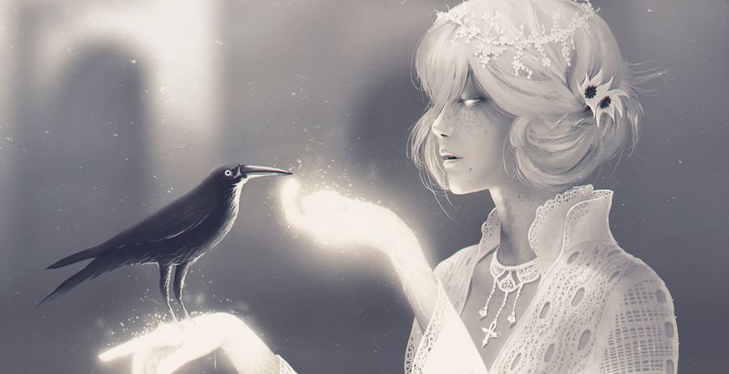 decoration, girl, Neil Gaiman, bird, 2K, Mr Raven and Miss Death, Raven