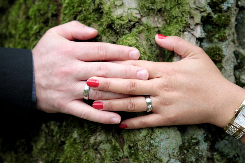 man, jewelry, vows, keep hands, outdoors, nail varnish, emotion, connectedness, unit, wedding, together, hand, before, tree, women, pair, connection, people
