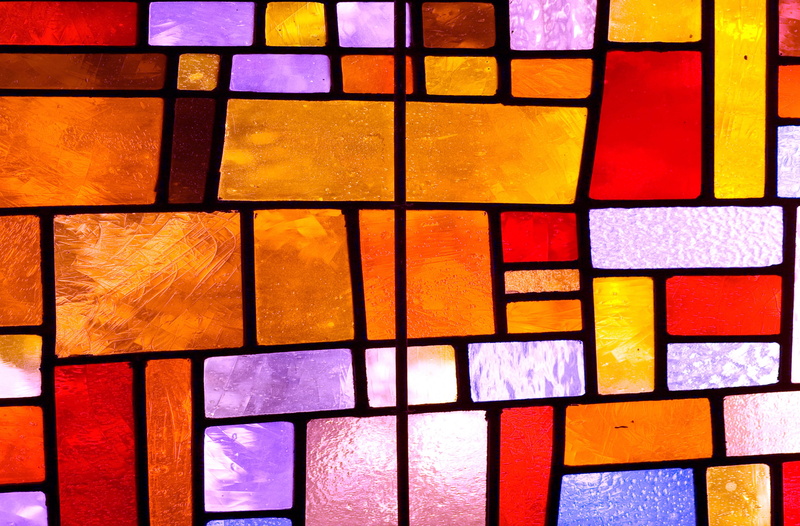 colorful, orange color, no people, indoors, shape, art and craft, stained glass windows, pattern, wall - building feature, geometric shape, glass, variation