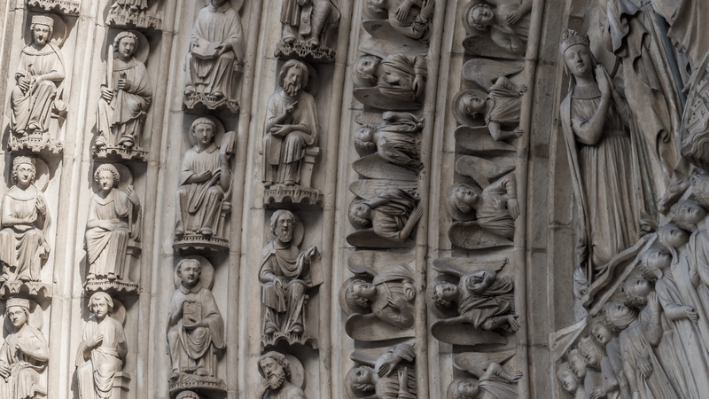 architecture, backgrounds, carving - craft product, church, low angle view, the past, france, representation, cathédrale notre-dame de paris, male likeness