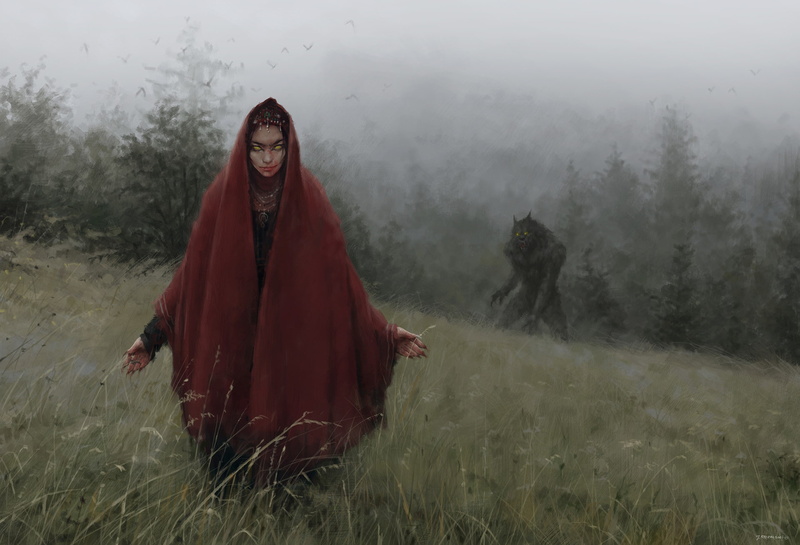 werewolves, 1080P, forest, fan art, witch, mist