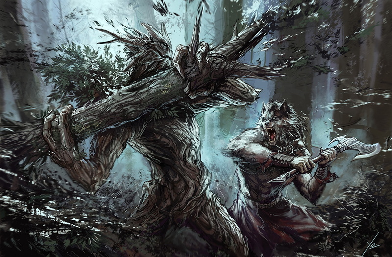 artwork, werewolves, 1080P, fantasy art, ents