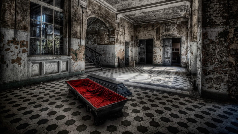 arch, carpet - decor, indoors, coffin, no people, absence, history, the past, old, home interior, 1080P, built structure, vampire, day, entrance, fantasy
