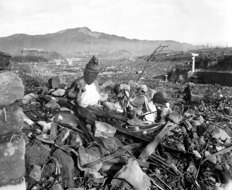 environmental damage, environment, mountain, people, 1945, messy, real people, grayscale, nature, built structure, buddha, field, usa, statue, garbage