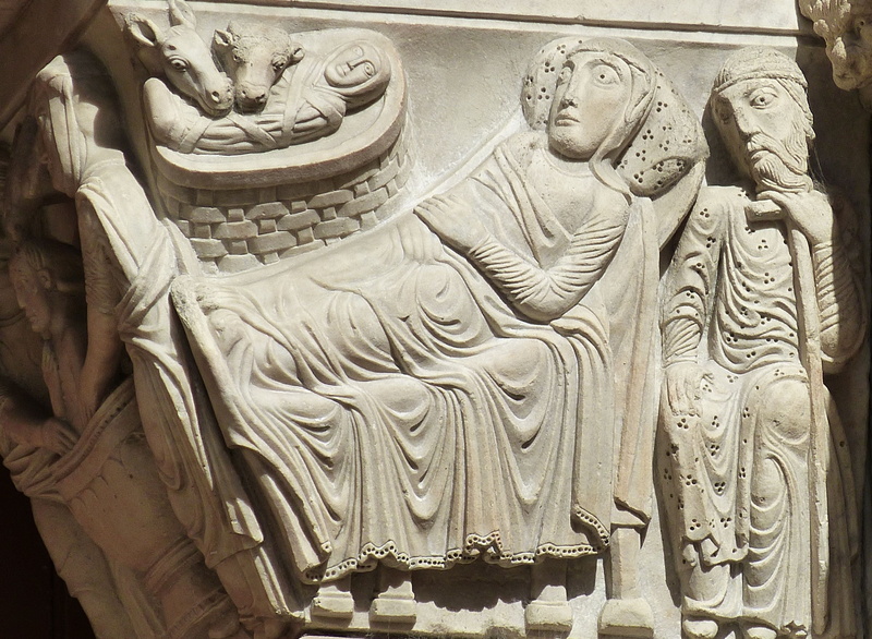 carving - craft product, old town, low angle view, world heritage, belief, father christmas, history, facade, figure, art and craft, france, romanesque church
