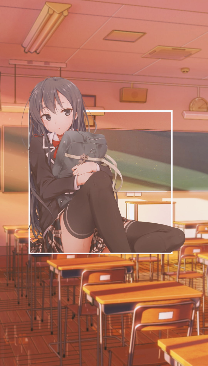 picture-in-picture, anime girls, school, Christmas, yukino yukinoshita, anime, stockings, 720P