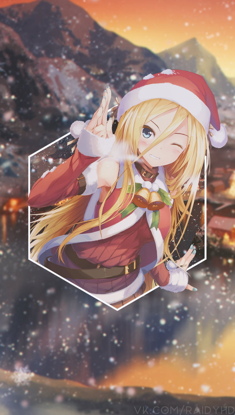 Christmas, picture-in-picture, blonde, blue eyes, Santa hats, 720P, anime girls, anime