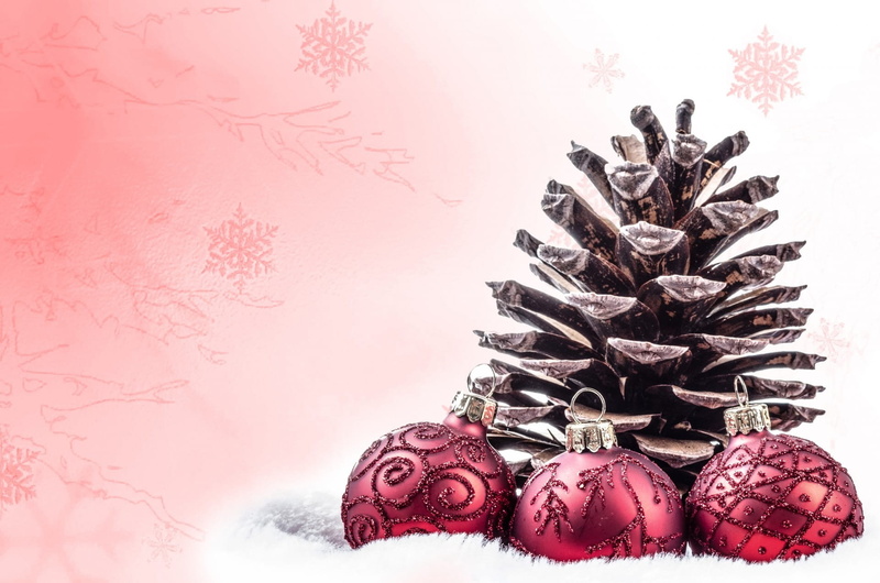 indoors, pine tree, red, christmas card, ornament, snow, seasonal, pink color, 1080P, christmas time, holy night, christmas baubles, star, christmas ornament