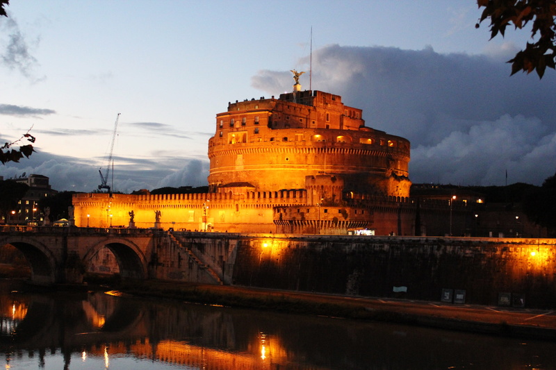 architecture, outdoors, building exterior, nature, travel destinations, 2K, night view, Roman, arch bridge, built structure, city, water, reflection, of the holy angels