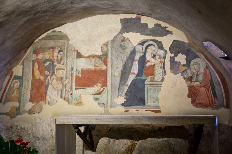 wall - building feature, fine art painting, celebrating, adult, italian, saint francis, mother, assisi, greccio, history, paintings, male likeness, arch