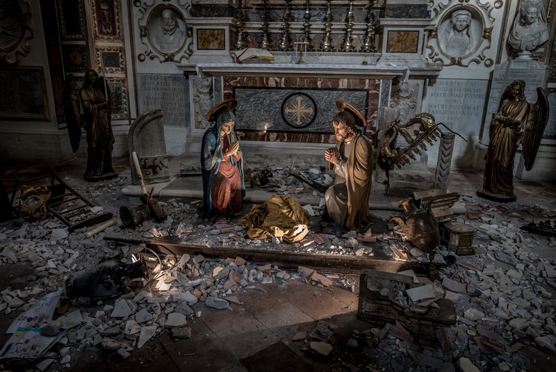 family, two people, scene, Christ, burning, adult, art and craft, indoors, mary, fire, representation, joseph, christian, building, real people, full length