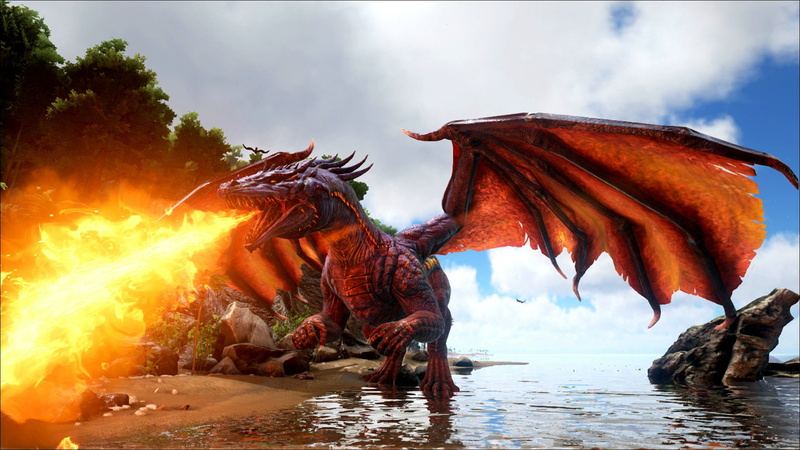 ARK: Survival Evolved, celebration, 1080P, Fire, environment, Beach, Dragon, no people, travel destinations, water, nature, Video Game, outdoors, cloud - sky