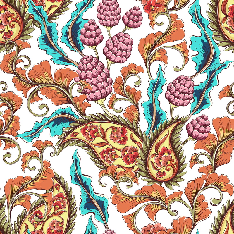 texture, 1080P, pattern, flowers, Paisley, white background