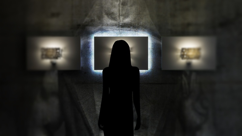 standing, background, diversity, wall lights, lighting, architecture, mystery, leisure activity, adult, representation, women, 3d printer, artwork, interior design