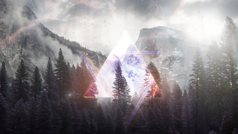 outdoors, one person, snowing, day, adult, pine tree, 1080P, beauty in nature, back lit, stars, scenics - nature, Photoshop, land, sunbeam, dark fantasy