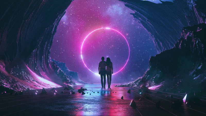 rocks, stars, starry night, people, blurred, 2K, mirror, night, mountain top, imagine dragons next to me, couple, space, Imagine Dragons, neon, circle