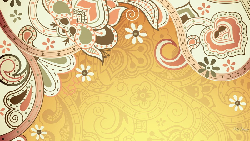 floral, elaborate, gold, baroque, brown, flowers, 1080P, golden, vintage, byzatine, intricate, swirls, hearts