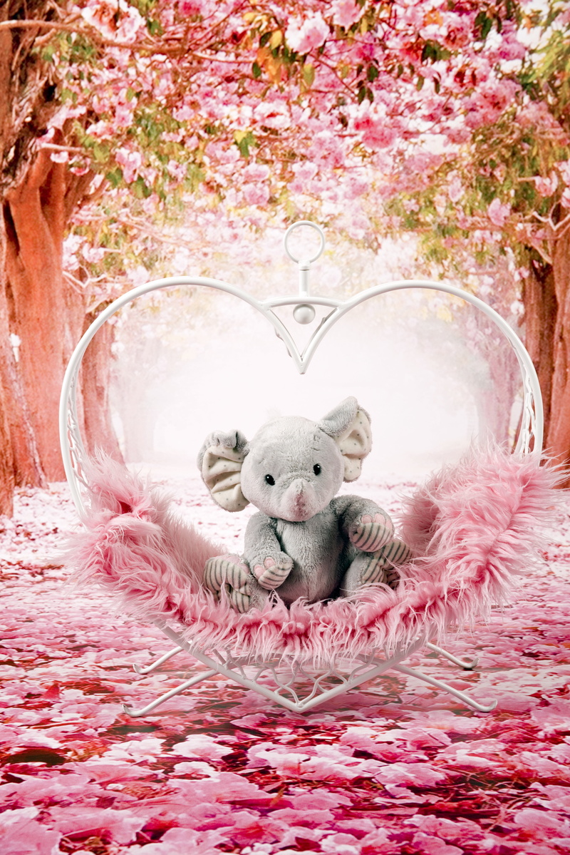 flourishing, animal, flowers, elephant, sitting, nature, art and craft, plush, animal themes, plant, foliage, pink, teddy bear, 5K, posing, toy, floral pattern
