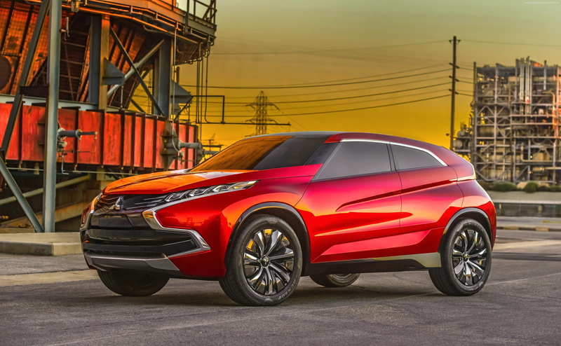 building exterior, no people, sky, land vehicle, car, nature, transportation, Mitsubishi XR PHEV, architecture, retro styled, red, outdoors, crossover
