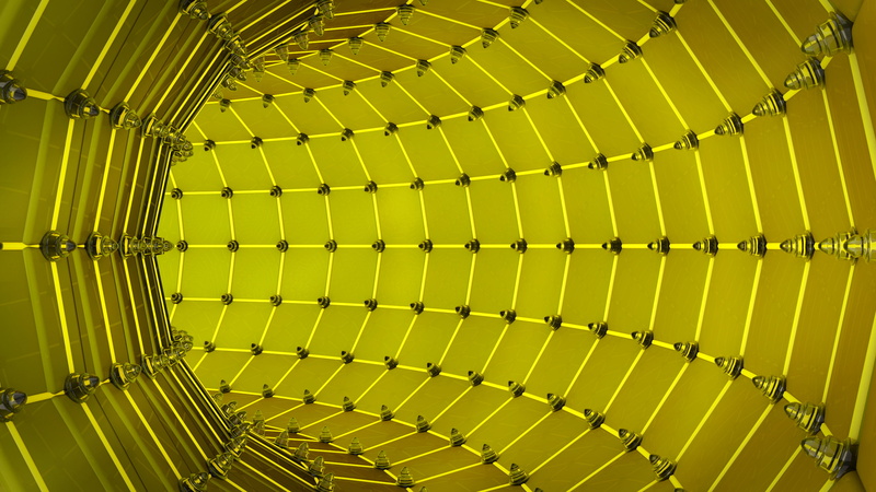 full frame, no people, indoors, backgrounds, yellow, built structure, 3D Abstract, green color, tunnel, repetition, pattern, directly below, day, Twist