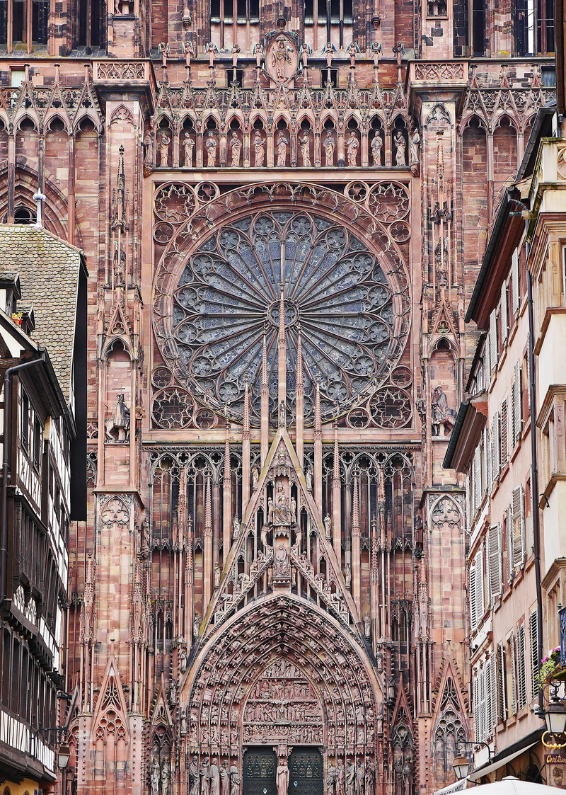 built structure, cathedral, alsace, outdoors, rosette, Main, impacted, old town, belief, city, ornate, building exterior, house of worship, leaded glass