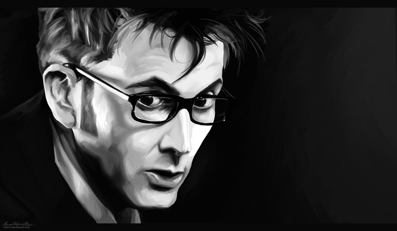 monochrome, representation, people, photo, David Tennant, black background, face, eyeglasses, disguise, The Doctor, s, 2K, art and craft, front view, creativity
