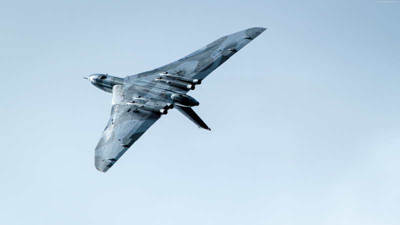 5k, Royal Air Force, low angle view, Avro Vulcan, flying, air force, motion, mid-air, no people, 4K, air vehicle, copy space, on the move, clear sky, nature