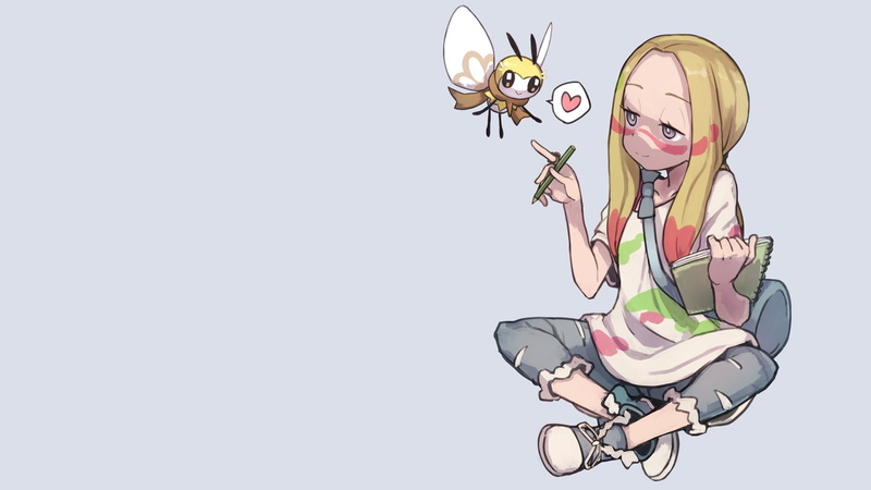 simple background, Pokemon Sun and Moon, 1080P, manga, anime, Pokémon, anime girls, blonde, painting