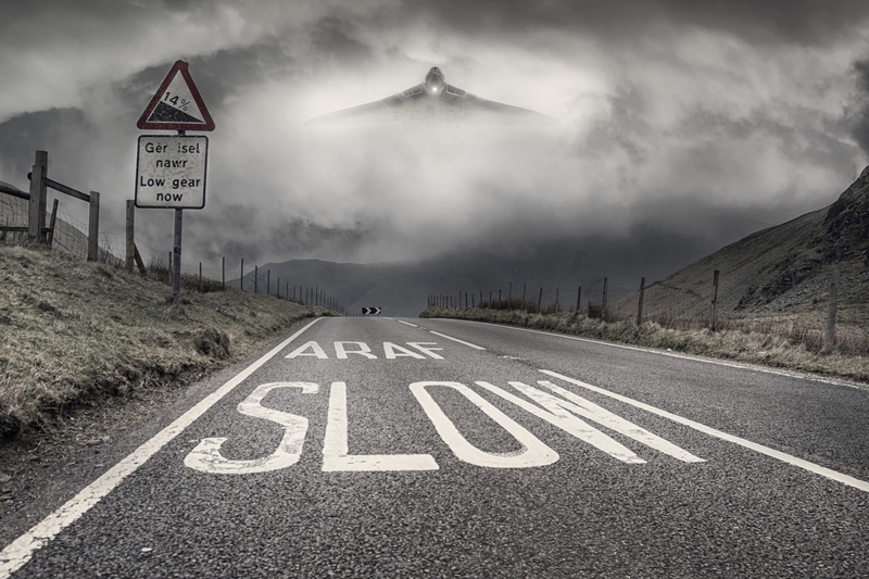 direction, digital art, transportation, information, Avro Vulcan, cloud - sky, sign, marking, mountain, aircraft, nature, road sign, no people, guidance