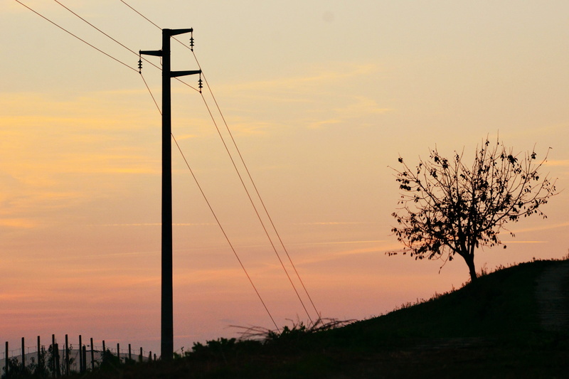 nature, connection, cloud - sky, electricity, black, romantic sky, orange color, floor, cable, plant, no people, sky, outdoors, power supply, power line