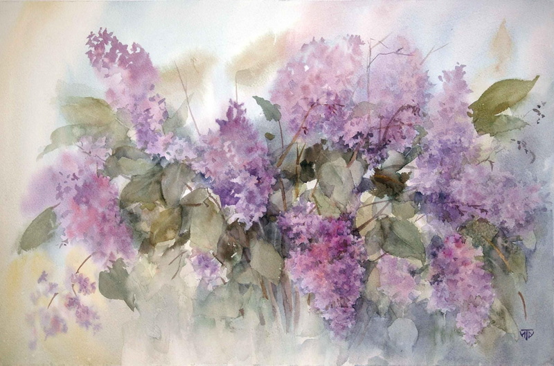 figure, 1080P, lilac, spring flowers, artist Irina Tarasova, picture, watercolor, painting