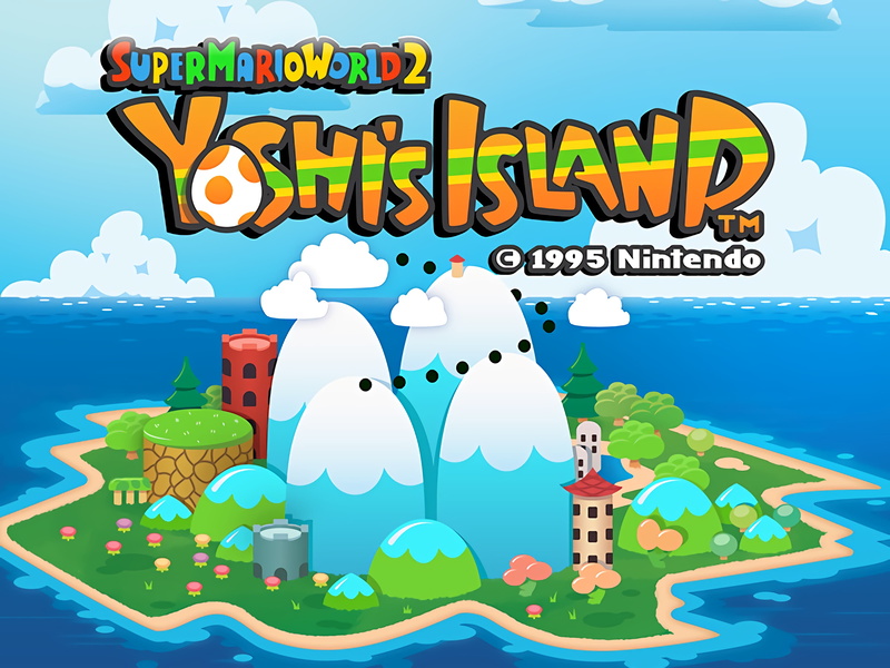 digital composite, bird, nature, sky, Yoshis Island, Super Mario World 2, western script, cloud - sky, water, video games, Yoshi, celebration, no people