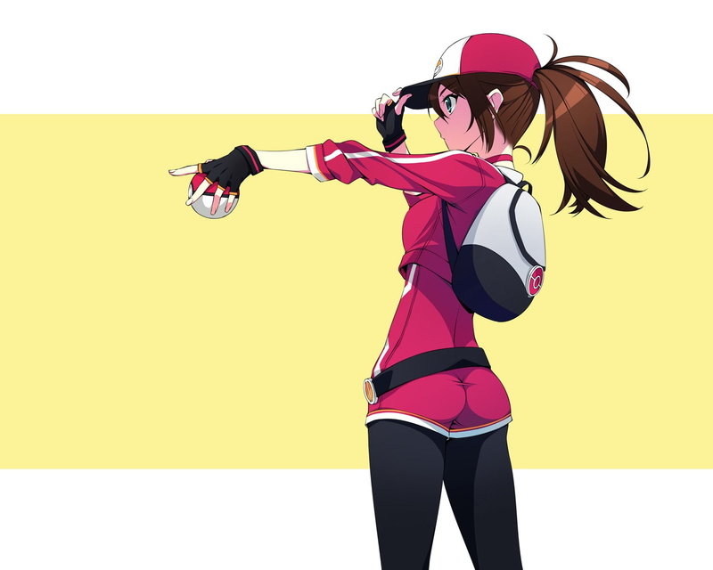 anime, anime girls, green eyes, Pokemon Go, 720P, baseball caps, long hair, brunette, Pokémon trainers