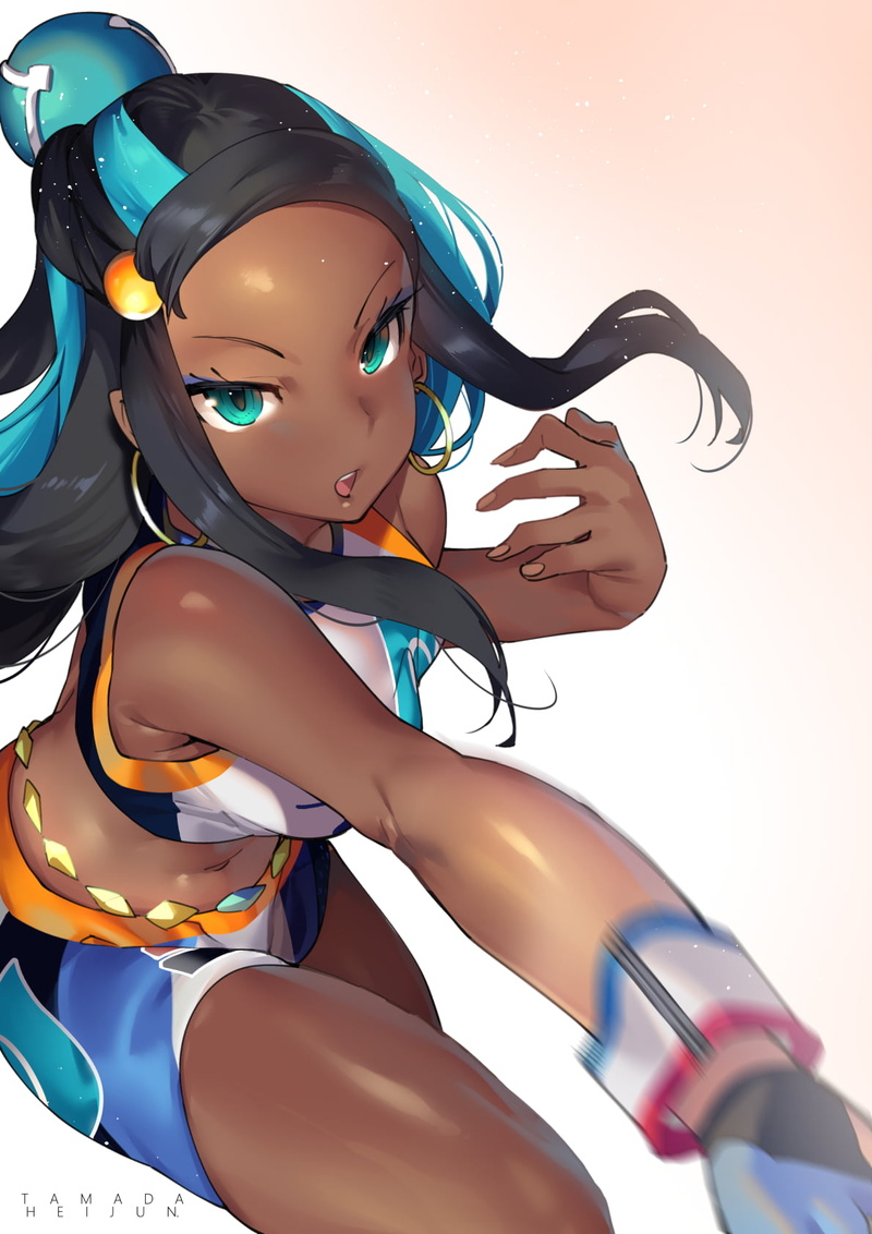 anime, Tamada Heijun, Nessa (Pokémon Sword and Shield), Pokemon SwordandShield, 720P, dark hair, Pokémon trainers, anime girls, tanned