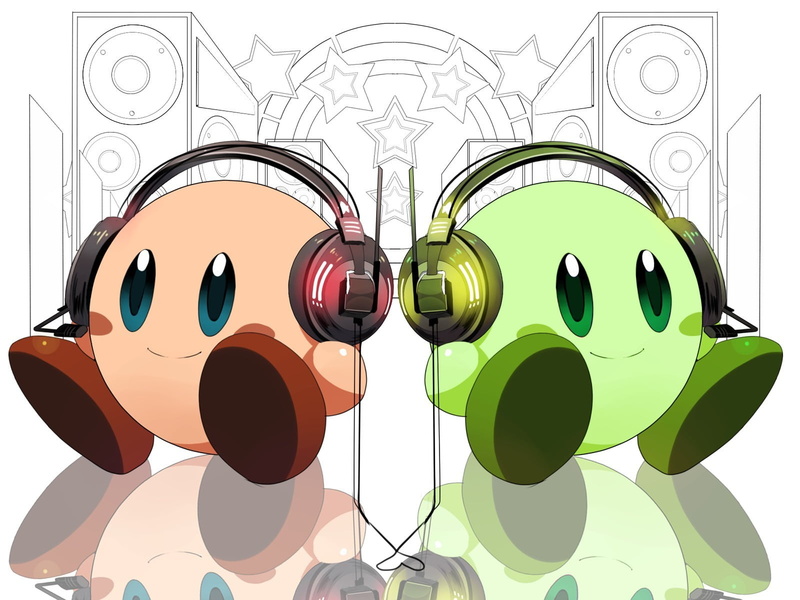 illustration, video games, household equipment, art and craft, multi colored, pattern, brown, indoors, white background, 720P, headphones, green, circle